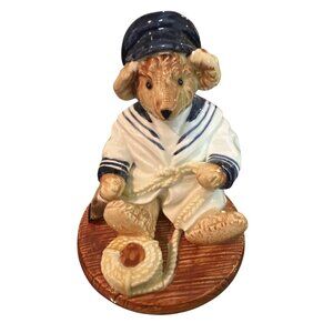 Ceramic Bear Figurine In Sailor Outfit Holding Rope & Anchor By Too Loyal And Tr